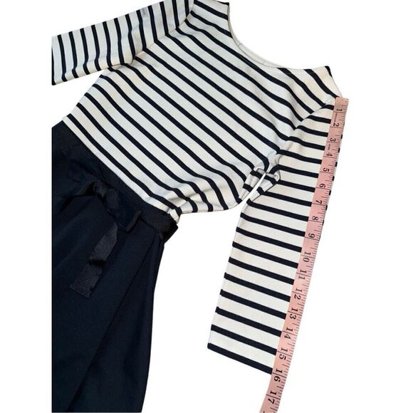 Polo Ralph Lauren Girls Striped Two-Tone Ponte Dress In Refined Navy/White - Picture 6 of 7
